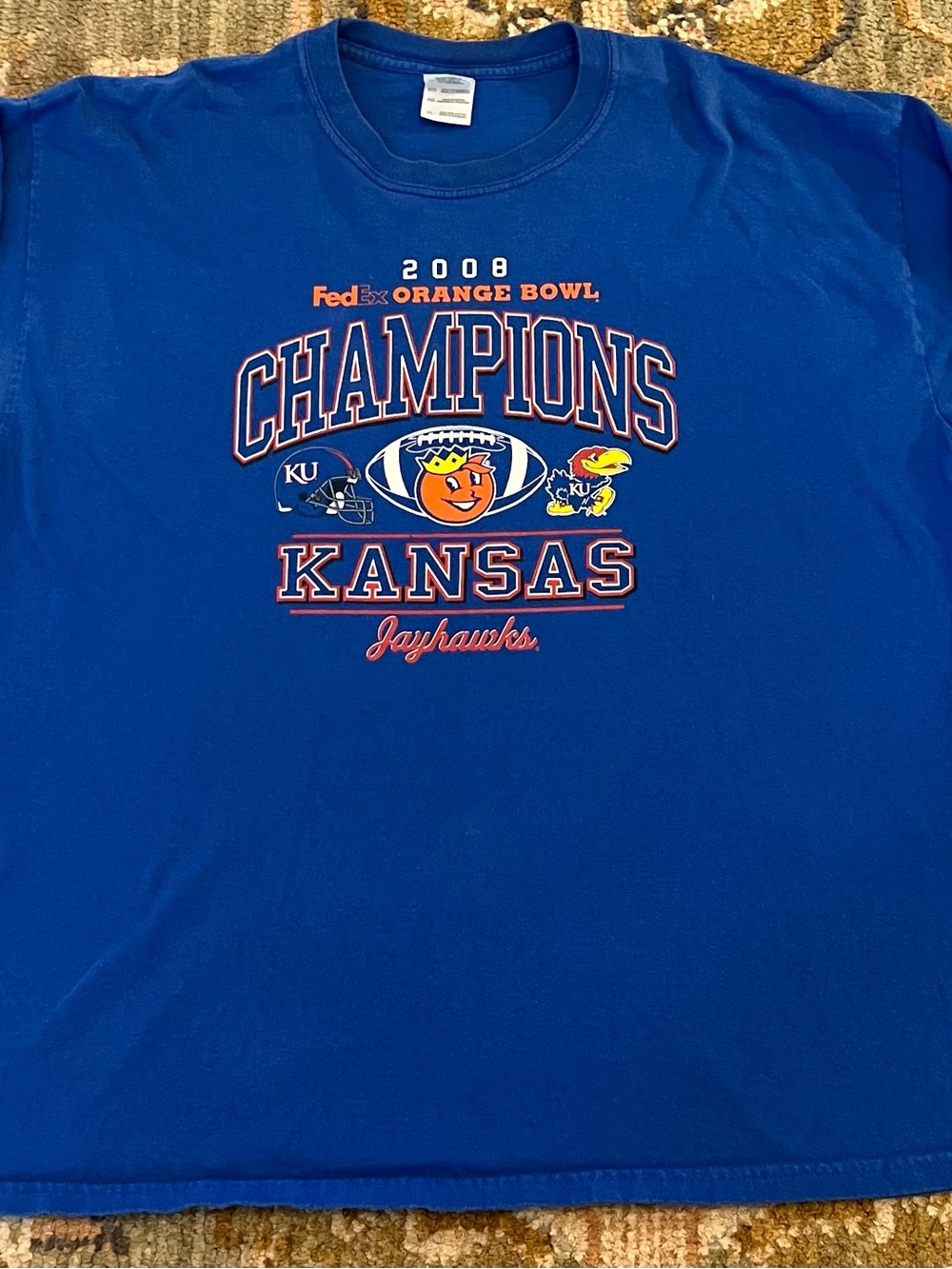 Kansas Jayhawks Gildan 2008 Fed Ex Orange Bowl Shirt Men’s Size XL Color Blue
